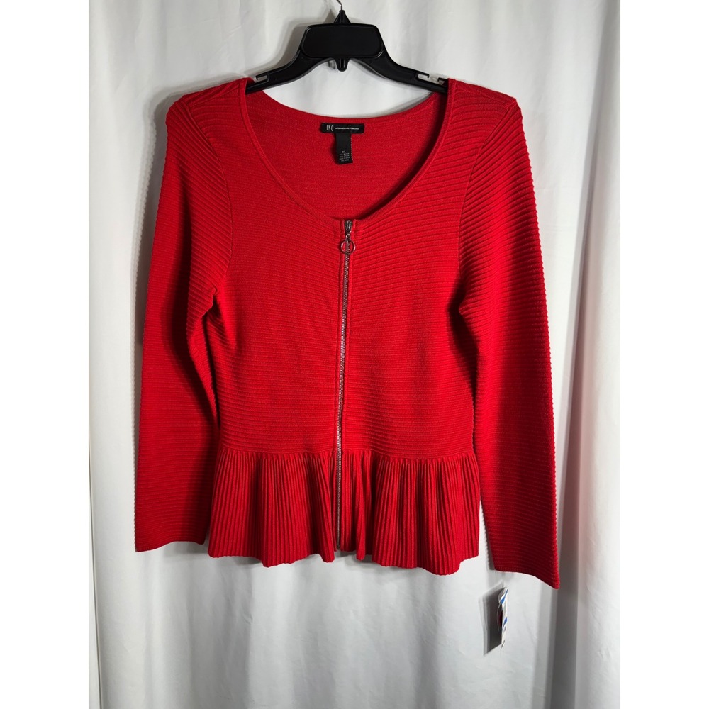 INC Concepts Womens Red Zipper Front‎ Peplum Knit Cardigan Sweater  XL NEW